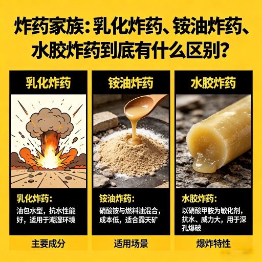 五指山炸药家族：乳化炸药、铵油炸药、水胶炸药到底有什么区别？